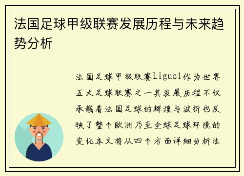法国足球甲级联赛发展历程与未来趋势分析